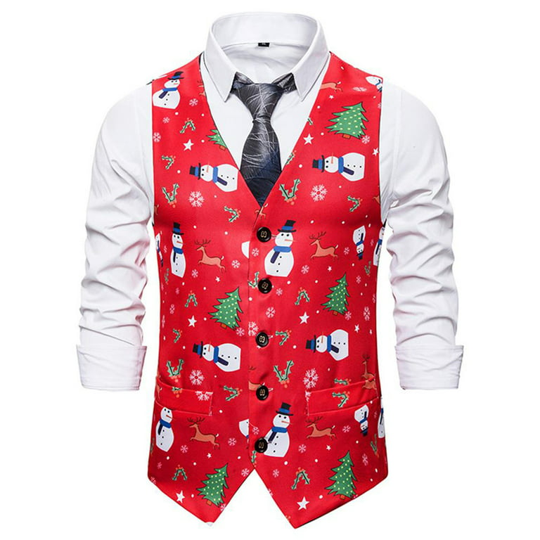 Red Santa Mens Vest S-2XL Funny Printed Christmas Xmas Outfit Fancy Dress Top